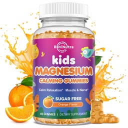 Gommies de magnésium pour les enfants - Supplément de magnésium glyciné pour le sommeil, le cerveau, l'immunité et la santé des os - Grande dégustation Gommies de magnésium pour les enfants et les adultes - Orange sans sucre végétalien 60ct