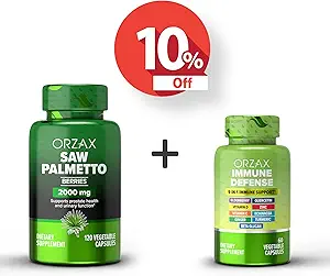 OrzAX Saw Palmetto 2000 mg 120 Capsules et supplément de soutien immunitaire, 9-en-1 60 Capsules de Végétables, ensemble