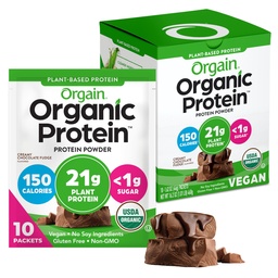 Orgaine en poudre de protéines végétales organiques, crème de chocolat caramel - 21g Protéines végétales, 6g fibre prébiotique, faible teneur en glucides, pas d'ingrédients de lactose, pas de sucre ajouté, non-OGM, pour Shakes & Smoothies, 10 packs de voyage