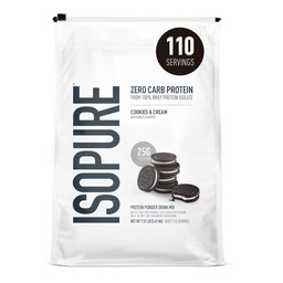 Isopure Zero Carb 100% Pure Whey Isolate Protéines Poudre, Sans lactose, Sans gluten, avec des vitamines, des cookies et de la crème, 25g de protéines par portion, 7,5 Lb, 110 portions (paquetage mai Vary)