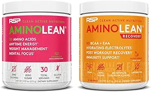 RSP NUTRITION AminoLean Énergie de pré-entraînement (Watermelon 30 portions) avec AminoLean Recovery Post Workout Boost (Blood Orange 30 portions)