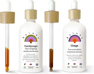 Rainbo Libido Bundle, Cordyceps Extrait de Champignons + Teinture de Champignons Chaga, Double Extrait quotidien Teintures de Champignons pour un support immunitaire complet, Suppléments de Champignon liquide végétalien