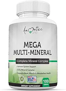 Aamatec Life Multi Minerals Complete Mineral Complex with Vitamine D3, Calcium, Magnésium, Zinc & Iodine Bone, Muscle, Métabolisme & Imune Support Mega Multi-Mineral Supplément 100 Comprimés