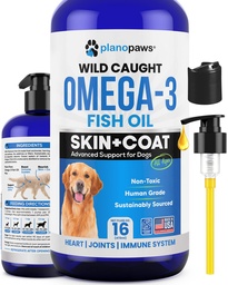 Omega 3 Huile de poisson pour chiens - Meilleur que l'huile de saumon pour chiens - Supplément d'huile de poisson pour chiens - Réduire le défrichement et les démangeaisons - Supporte les articulations, le cerveau, le coeur santé- Supplément de peau et de manteau de chien - Huile de poisson liquide