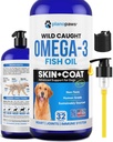 Omega 3 Huile de poisson pour chiens - Meilleur que l'huile de saumon - Supplément d'huile de poisson pour chiens pour réduire le défrichement et les démangeaisons - Soutient la santé des articulations, du cerveau et du coeur - Supplément de peau et de manteau - Huile de poisson liquide