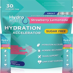 Poudre d'électrolyte Packs d'hydratation sans sucre Lémonade de fraise HydroMATE 30 bâtons