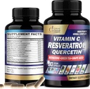 Supplément de resvératrol de Cadane biologique - 12in1 mélangé avec VIT.C, Quercetin, Berberine, Turmeric, Thé vert et plus - 90 Capsules 3 Mois