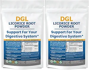 Supplément de réglisse de la DGL : soutien à la santé digestive, soutien à l'adhésif, poudre de la DGL pour le bien-être, poudre d'extrait de racine de réglisse, 140 portions (2-pack)