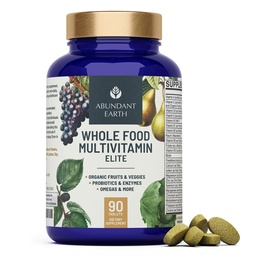 Abondante Terre Multivitamines alimentaires entières pour les femmes Suppléments quotidiens multivitamines pour les hommes Multivitamines + B Complexe, Multienzyme probiotique, Omégas pour l'énergie organique Digestion 90ct-2pk