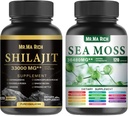 Sea Moss and Shilajit Capsule Bundle, Ashwagandha Rhodiola Rosea Ginseng Cordyceps Champignon Ginkgo Biloba Sting Nettle Magic Moss Blendim Black Seed Turmeric Bladderwrack Burdock Black Pepper