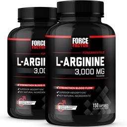 Facteur de force L-Arginine, supplément d'oxyde nitrique avec BioPerine pour aider à construire des muscles et soutenir un débit sanguin plus fort, la circulation, la livraison d'éléments nutritifs, et des pompes, L-Arginine 3000mg, 150 Nombre (paquet de 2)