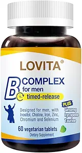 Complexe Lovita Timed-Release B pour les hommes , 8 heures d'énergie et de métabolisme des nutriments Support avec 10 vitamines B, comprimés végétariens (60 Nombre)