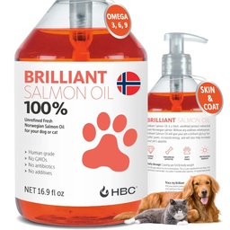 Huile de saumon pour chiens - Skin & Coat, Tous les suppléments naturels norvégiens d'huile de poisson pour animaux de compagnie, Omega 3 EPA DHA, idéal pour le Shedding, l'allergie, les démangeaisons, la peau sèche, les articulations et la santé des os - 16,9 Oz
