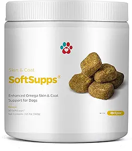 Parents pour animaux® Skin & Coat SoftSupps® Skin and Coat Complement with Omega 3 Fish Oil for Dogs, Vitamine E for Dogs et Biotin for Dogs for Ditch Relief, soin de la peau des chiens, Vitamines de la peau 90ct pour les chiens