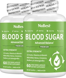 Sucre de sang - Formule avancée avec Melon amer, Ashwagandha, cannelle, chrome, magnésium, vitamines, acide alpha lipoïque, poivre Cayenne & plus . Pack 2
