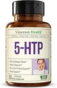 5HTP Suppléments de sérotonine pour les femmes et les hommes. Aide au sommeil et support de stress occasionnel - 5 HTP Plus Supplément 200 mg avec Calcium pour le sommeil, l'humeur calme et le soutien neurotransmetteur. 60 Capsules fabriqués aux États-Unis