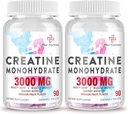 3000 MG Monohydrate de créatine pour les femmes et les hommes, pilules créatine avec BCAA et collagène hydrolysé Creatine Chews comprimés pour la performance et la récupération, la force, l'arôme de fruits de dragon, 180 comprimés