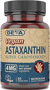 Deva Nutrition Vitamines Astaxanthine 4mg, Vegan, Fabriqué à partir d'Haematococcus Pluvialis Microalgues, 30 Capsules, 1-Pack