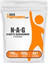 BulkSupplements.com Poudre de N-acétyl Glucosamine - Poudre de NAG, Glucosamine 750mg, Supplément nutritionnel - Sans gluten, 750mg par portion, 500g (1,1 lb) (paquet de 1)