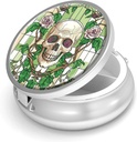 Pill Box-3 Compartiment petit étui de pilule pour la purse et la poche Mini porte-pilule métallique Conteneur de pilules de voyage pour tenir des suppléments de vitamines sans BPA (Crâne et Rose)