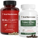Real Mushrooms RealClarity (60ct) et Turkey Tail (90ct) Capsules Bundle - Supplément de champignons pour la clarté mentale, Focus & Immune Support - Vegan, Non-OGM, Niveaux vérifiés de bêta-glucanes