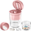 Découpeur de pilules avec distributeur, Découpeur de pilules pour petites ou grandes pilules, Pilules de crus, Vitamines, Comprimés, Lame d'acier inoxydable, Coupe à boire amovible (Pink-1)