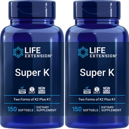 Extension de vie Super K, 150 Softgels (paquet de 2) avec des vitamines K et K2