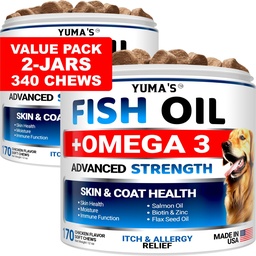 (2 Pack) Omega 3 Huile de poisson pour chiens - 170 Chews - Supplément de peau et de manteau - Omega 3 pour chiens - Traitement de soulagement de la peau sec et démangeaisons - Traitement antidérapant antidérapant pour chiens - Saumon - Arôme de poulet