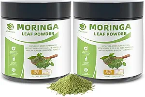Poudre de Moringa bio et poudre de Matcha, superaliments multi-verts avec resvératrol de thé vert - Soutien énergétique et digestif, riche en antioxydants et vitamine A D3 E B6 B12 Calcium, non-OGM, végétalien, 16 oz