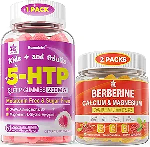 2Pack Supplément berbère Gommies & 1Pack 5HTP Gommies liquides remplis pour adultes et enfants 8+, sans sucre