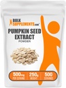 BulkSupplements.com Poudre d'extrait de graines de citrouille - supplément de graines de citrouille, supplément à base de plantes - végétalien et sans gluten, 500mg par portion, 250g (8,8 oz) (paquet de 1)