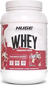 Large Whey, poudre de protéines pour le gain musculaire, 25g de protéines, 12g d'AAE, soutient la croissance musculaire, la performance et la récupération (framboise au chocolat blanc, 30 portions)