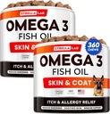 STRELLALAB Omega 3 pour chiens - (360Ct) Treats à l'huile de poisson - Allergie & Démangeaison Supplément de peau et de manteau - Démangeaisons sèches, traitement anti-démangeaison et taches chaudes - Huile de saumon d'animaux de compagnie Chews - Arôme de poulet