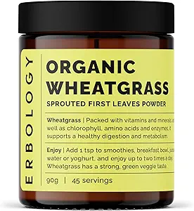 Erbologie Poudre de blé biologique 3.2 oz - 45 portions - Nettoyage corporel et soutien à la santé gorgée - Riche en chlorophylle et en fer - Source durable en Europe - Petit lot - Vegan - Sans OGM