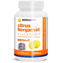 BergaMet Citrus Bergamot Supplément, 170:1 Extrait, 1200mg, 80% Polyphénols, Italien Citrus Bergamot Supplément pour le cholestérol élevé, 60 Capsules, 1 Mois, Fabriqué aux États-Unis