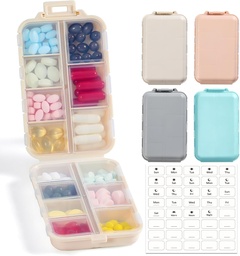 4 Pack, 14 GRIDS Boîte d'organisateur de pilules de voyage avec étiquettes - Trousse de médicaments de voyage - Pocket Daily Pharmacie Conteneur - Distributeur de médicaments de voyage pour l'huile de poisson