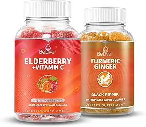 BeLive Elderberry Vitamine C + Turmeric Bundle pour le soutien immunitaire, le soutien à la mobilité, les os et les dents sains