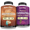 Nutrivein Premium Magnésium L-Thréonate & Resveratrol Supplement Bundle: Thréonate de magnésium haute absorption et Capsules de resvératrol pour la réparation, la défense et la vitalité