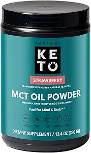 Poudre d'huile Keto MCT parfaite, triglycérides à chaîne moyenne, crémateur de café non laitiers et supplément en vrac, 30 portions (Strawberry)
