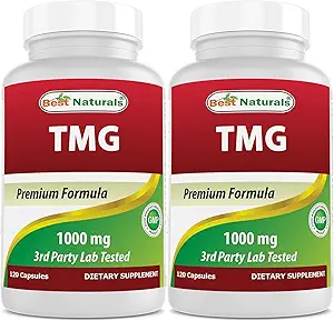 Meilleurs naturels TMG Triméthylglycine (sous forme d'anhydre bétaïne) 1000 mg Servant - 120 Capsules - Niveaux d'homocystéine sains et soutien à la méthylation (120 Nombre (paquet de 2))