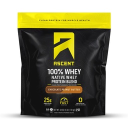 Ascence 100% poudre de protéines de lactosérum - Après l'entraînement Isolation de la protéine de lactosérum, Zéro arômes et édulcorants artificiels, sans gluten, 5,5g BCAA, 2,6g Leucine, acides aminés essentiels, beurre d'arachide au chocolat 4 lb