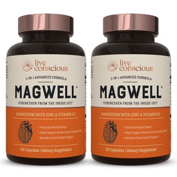 Zinc de magnésium et vitamine D3 - Formes biodisponibles de magnésium - Malate, Glycinat, Citrate - MagWell Bone & Heart Health, Immune System Support - 120 Capsules (2-Pack)