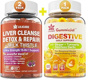 Bundle Ginger Chews Supplément Gummies pour Nausées, Relief de l'estomac et Nettoyez le foie Détox & Réparation Gummies avec le chardon de lait