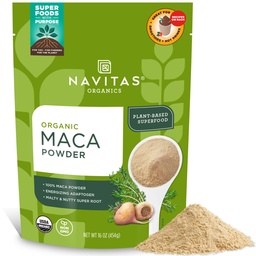 Navitas Organics Maca Powder – 100% gélatinisé Maca péruvienne pour les smoothies, les lattes, la cuisson et plus encore – Énergie et équilibre - USDA Organic, non OGM, végétalien, sans gluten (16oz. Sac, 180 portions, 2 paquets)