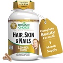 Vitamines de peau et d'ongles Botanique Choice - Supplément Biotine avec Collagène, Vitamine C et Fer - Super mélange antioxydant avec huile d'argan et acide hyaluronique - 60 capsules liquides
