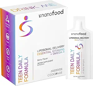 Multivitamines de code pour les adolescents, Vitamine liquide C pour les adolescents, Vitamine A B6 B12 D3 E pour les enfants, Biotine Zinc Omega-3 Folate, Supplément de vitamines liposomiques, Un sachet quotidien, Vegan, Non-OGM, 30 Pouches