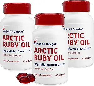 Huile de rubis arctique - supplément Oméga 3 avec astaxanthin 2mg - contient des acides gras essentiels et des antioxydants - soutient le coeur, le cerveau, les yeux, la peau, les articulations et la santé immunitaire - 60 Softgels (3 pack)