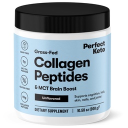 Perfect Keto Collagen Peptides Poudre de protéines avec huile MCT, collagène hydrolysé, complément de type I & III, sans gluten, gazon, faible teneur en glucides, crème de café Keto, collagène pour les femmes et les hommes, non aromatisé
