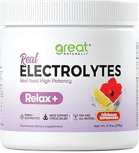 Relax+ Hibiscus Lemonade Supplément électrolyte calmant : Hydratation & Mood Support pour la relaxation, le soulagement du stress, le support adrénal & cortisol – Glycine, L-Theanine, baume citronné – États-Unis