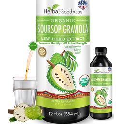 Herbal Bonness Soursop Graviola Liquid Drops 12 Fl Oz - 15X Strength Organic Guanábana Soursop Leaves Extract for Gut Health, Cell & Immune Support Serene Soursop Drops - Vegan, Non-OGM, Made in USA